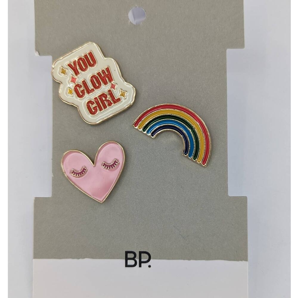 Rainbow Kindness Pins Set of 3 Girls Pink Heart - Picture 2 of 3